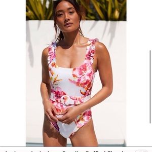 NWT - Anthropologie Agua Bendita Ruffled Floral Belted One-Piece Swimsuit XL